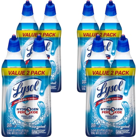 Lysol Toilet Bowl Cleaner, No Bleach, 24 oz, Blue, PK 8 RAC96084CT